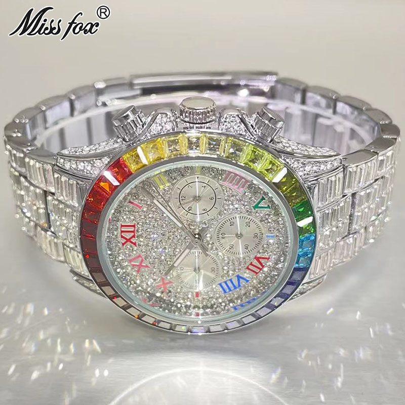Smartwatch Watches For Men Brands - MISSFOX الفاخرة مثلج ساعة للرجال موضة
