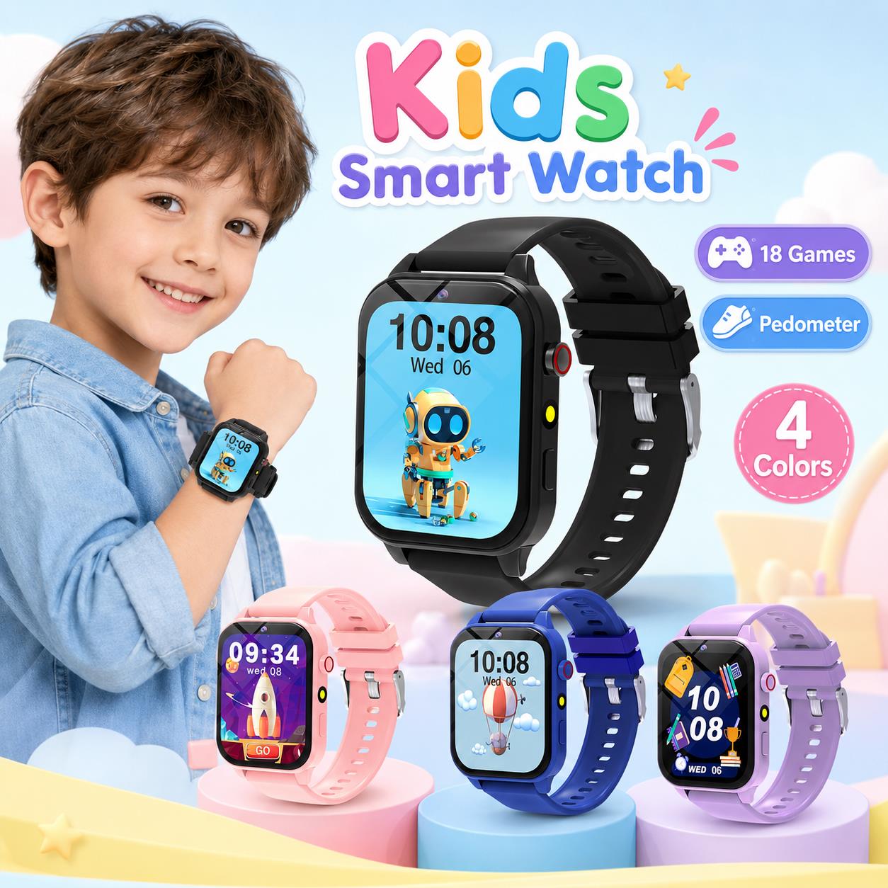 Smartwatch Digital Watches For Girls - ساعة ذكية للأطفال مع 18 لعبة