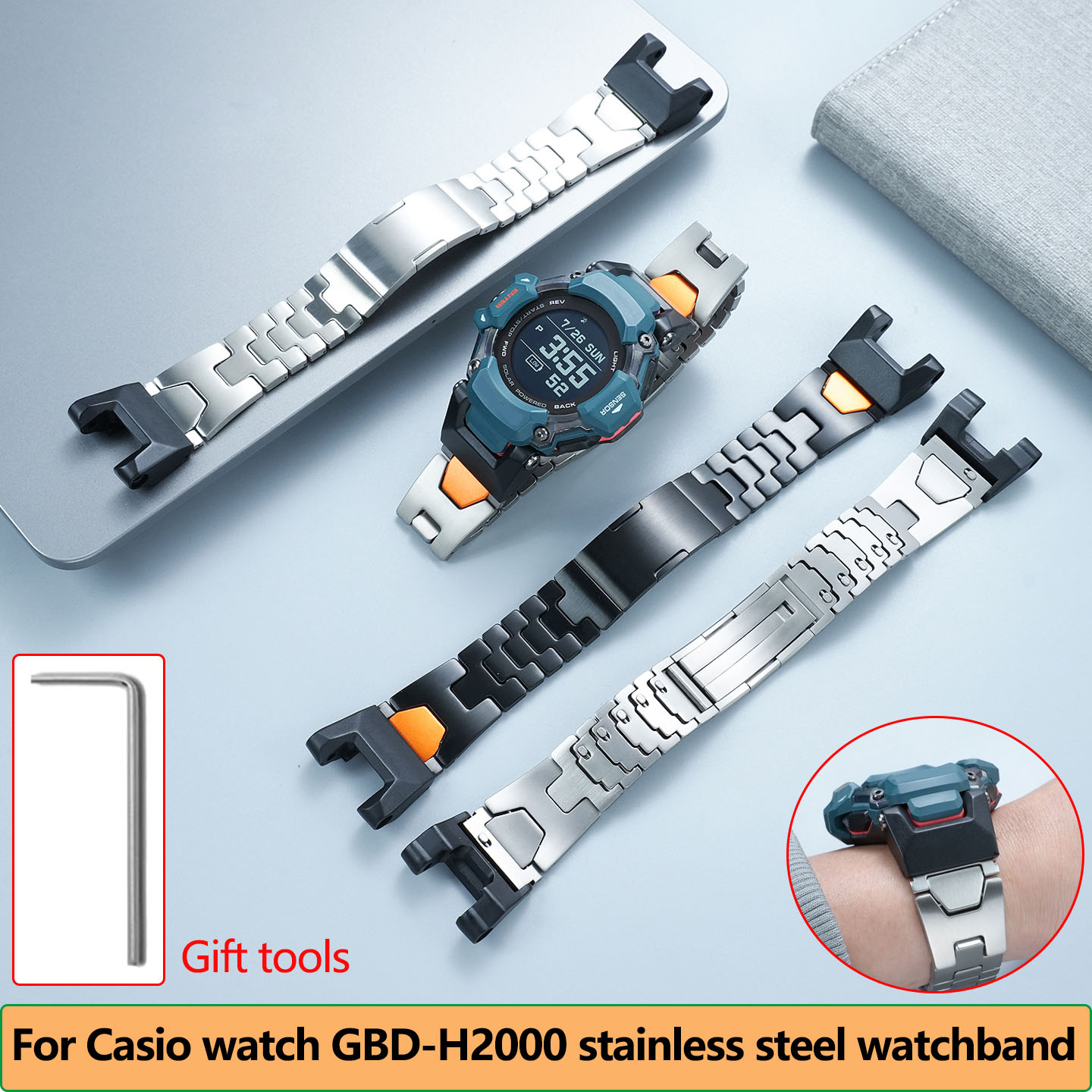 Smartwatch Casio Watches For Men - سوار معدني مقاوم للماء GBD-H2000 لساعة