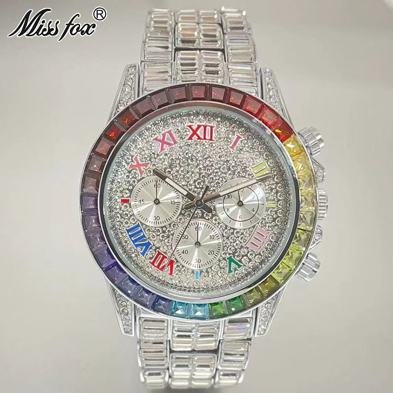 MISSFOX الفاخرة مثلج ساعة للرج - مراجعة Smartwatch Watches For Men Brands وسعره