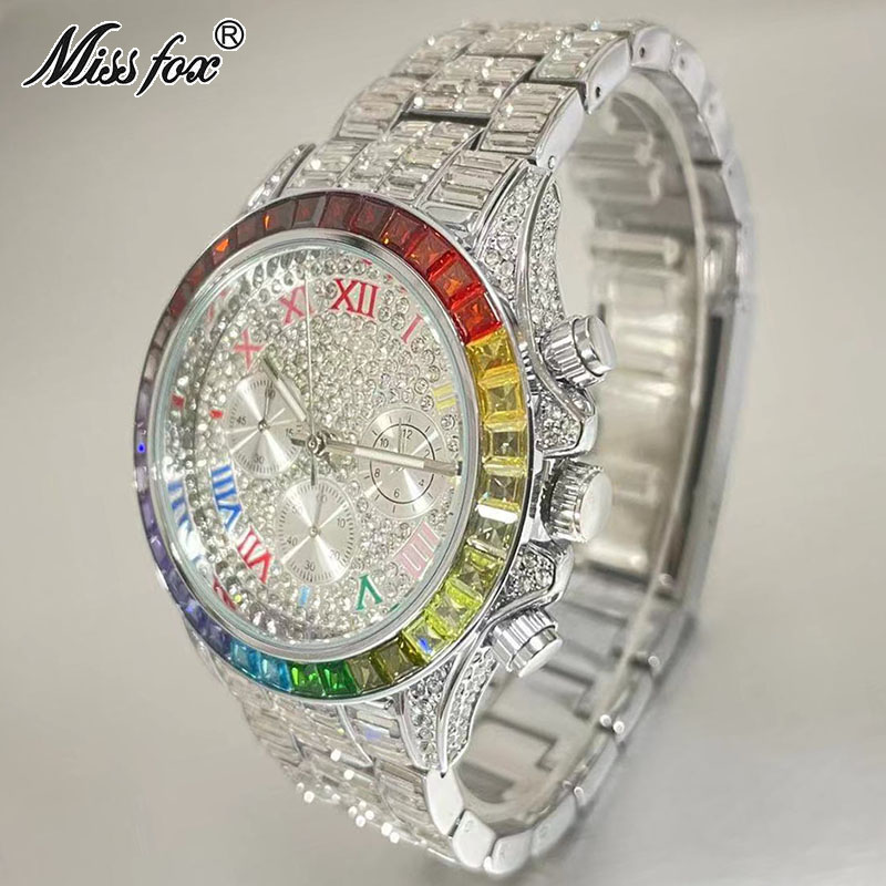MISSFOX الفاخرة مثلج ساعة للرج - مراجعة Smartwatch Watches For Men Brands وسعره