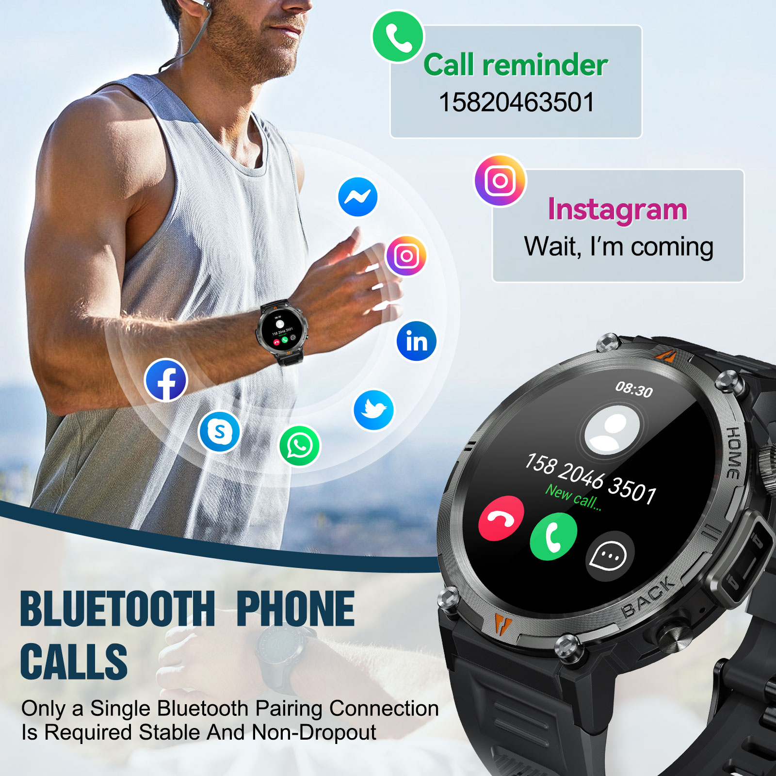 EIGIIS KE3 بلوتوث دعوة ساعة ذك - مراجعة Smartwatch Health Watches For Men وسعره